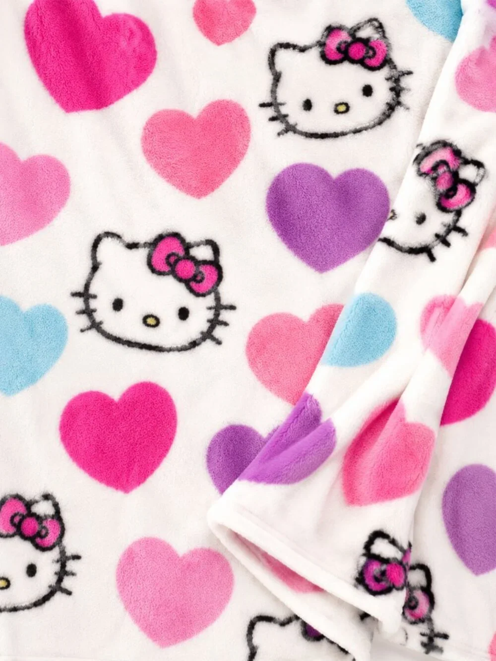 Hello Kitty Lots of Hearts Faux Fur Throw Blanket Pink Purple Plush Soft New